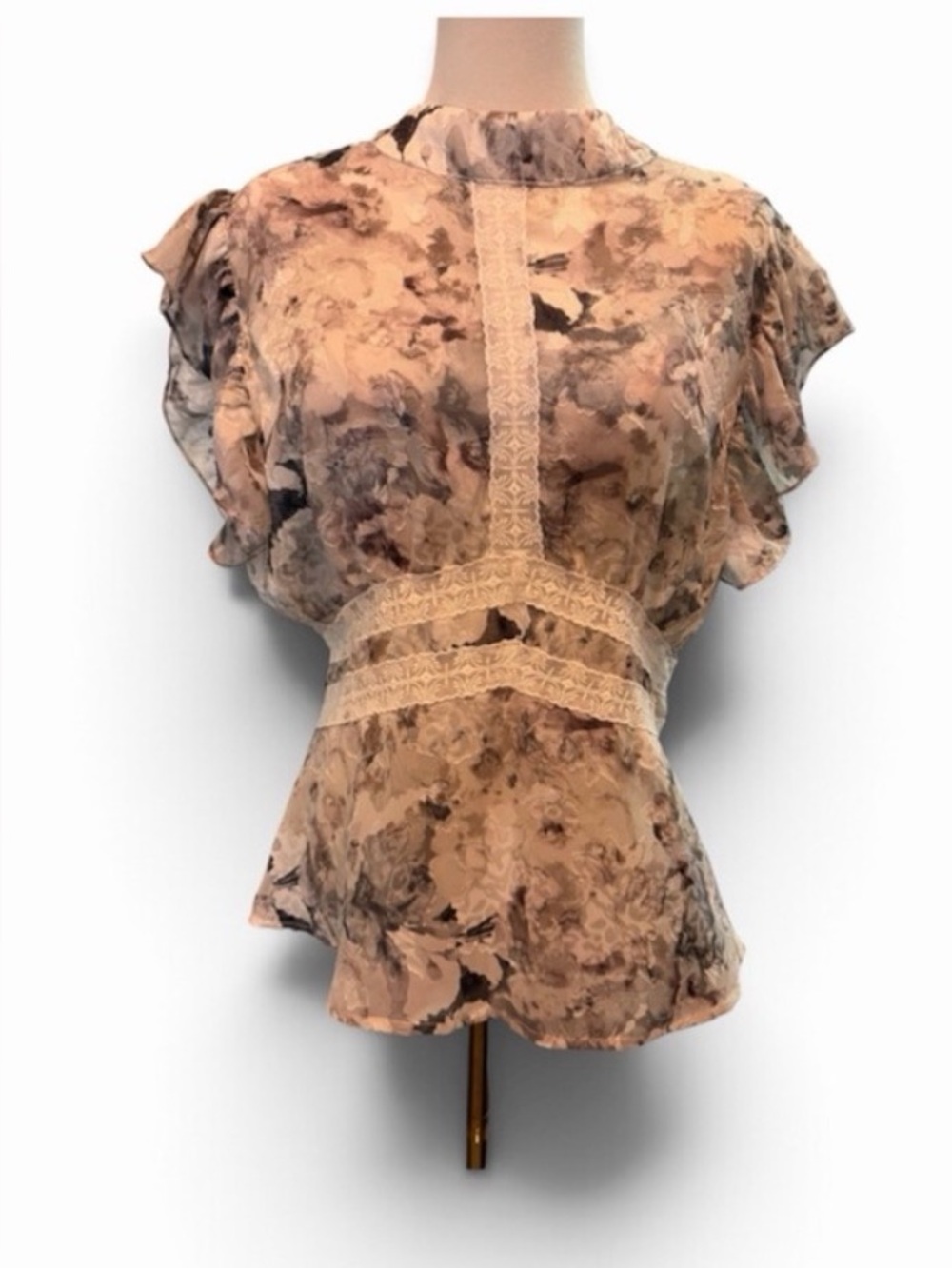 NWOT Vici Floral Lace-Trim Peplum Blouse